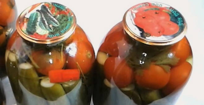 Ассорти огурцы и помидоры на зиму в 3 литровых банках
