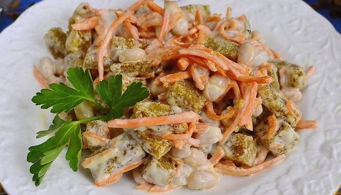 Вкусный салат из копченой курицы и корейской моркови рецепт с фото очень