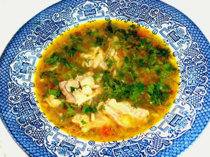 Суп харчо на курином бульоне с картошкой и рисом
