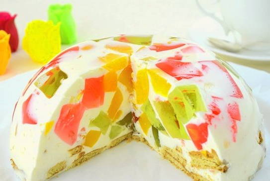 Торт «Битое стекло» без выпечки с желе