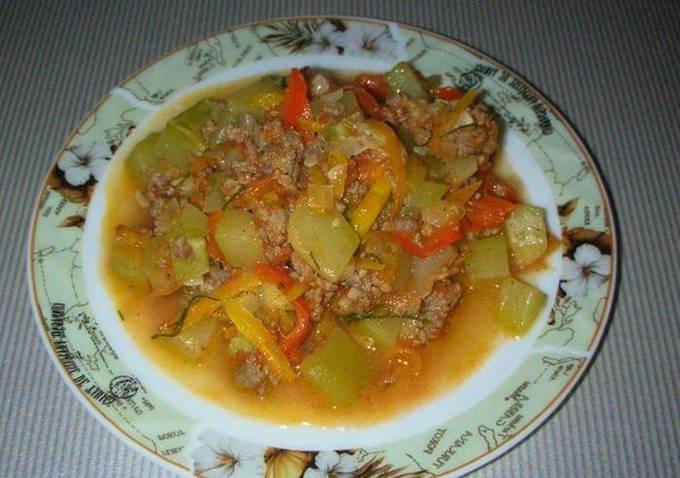 Рагу из кабачков с овощами на сковороде рецепт с фото