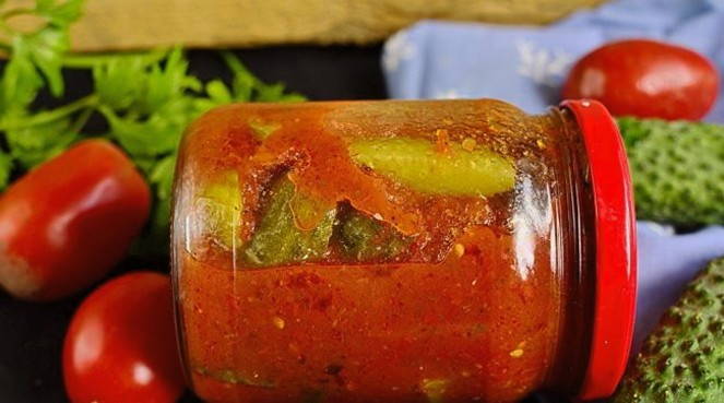 Огурцы в томатном соусе по-грузински на зиму - рецепт с пошаговыми фото
