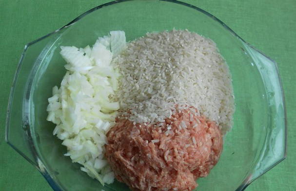 Ежики из фарша и риса со сметаной и томатный соусом на сковороде