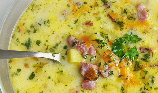 Суп с шампиньонами плавленым сыром и курицей