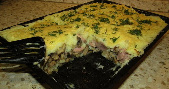 Мясо с картошкой и грибами по французски в духовке рецепт с фото