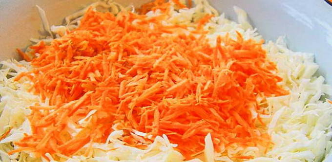 Капуста маринованная горячим маринадом с морковью быстрого приготовления