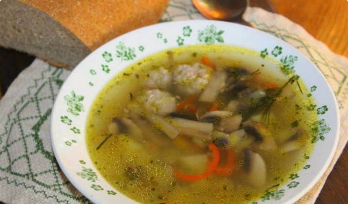 Суп с фрикадельками и грибами