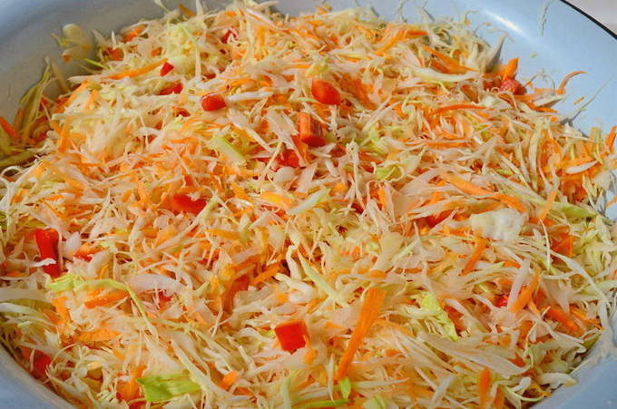 Салат из капусты, перца, моркови и лука на зиму