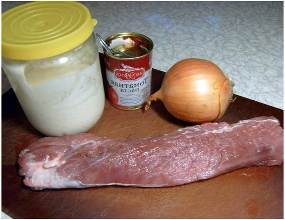 Бефстроганов из свинины с подливкой на сковороде