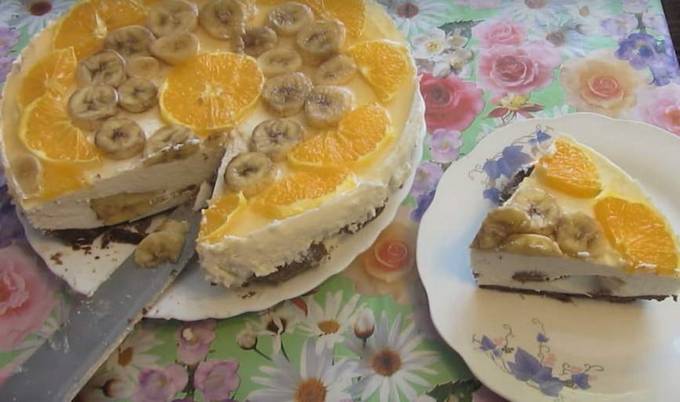 Торт из печенья без выпечки с творогом, сметаной и желатином Торт из печенья без выпечки с творогом, сметаной и желатином