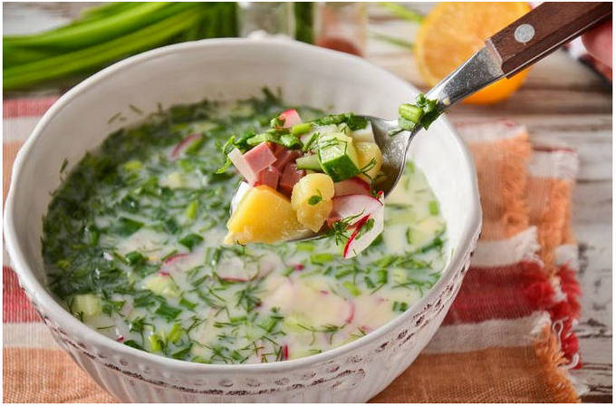 Окрошка с колбасой классическая