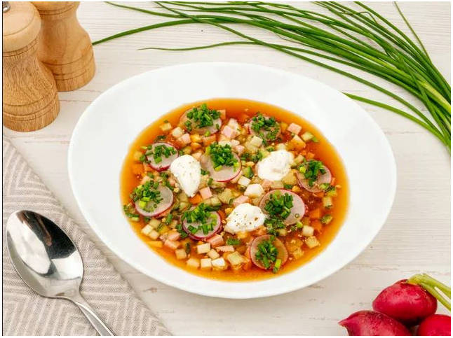 Окрошка с колбасой классическая