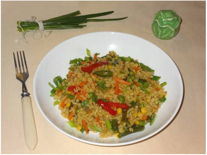 Булгур с овощами на сковороде Булгур с овощами на сковороде