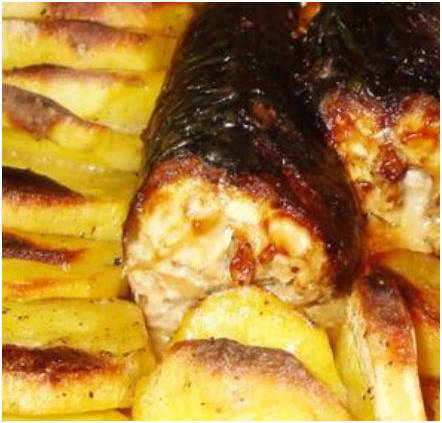 Скумбрия с картошкой и луком в духовке