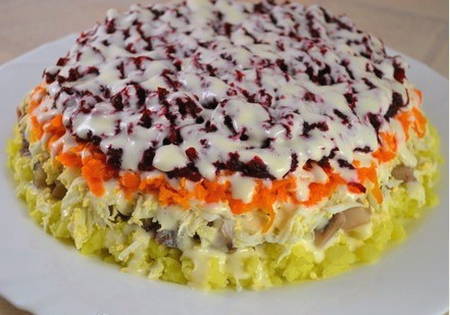 Селедка под шубой с луком Селедка под шубой с луком