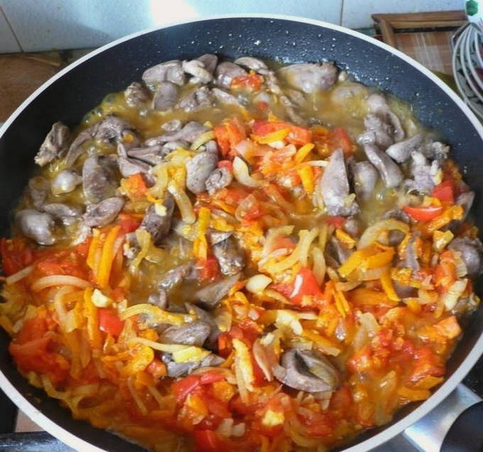 Тушеные сердечки с луком и морковью на сковороде Тушеные сердечки с луком и морковью на сковороде
