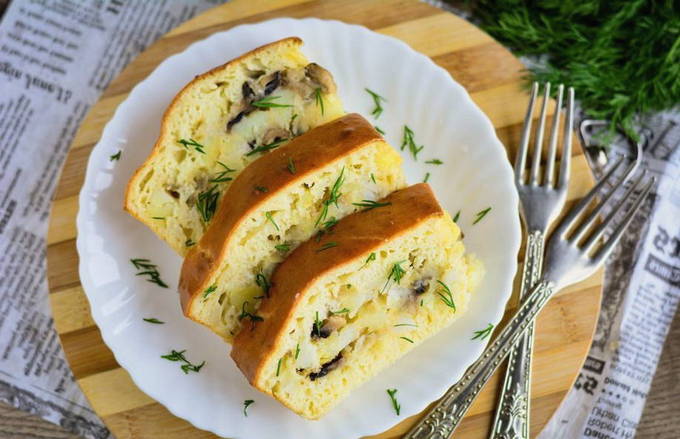 Заливной пирог с картошкой и грибами Заливной пирог с картошкой и грибами