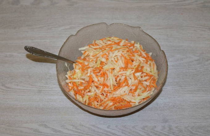 Салат из свежей капусты, моркови с уксусом и маслом, как в столовой Салат из свежей капусты, моркови с уксусом и маслом, как в столовой