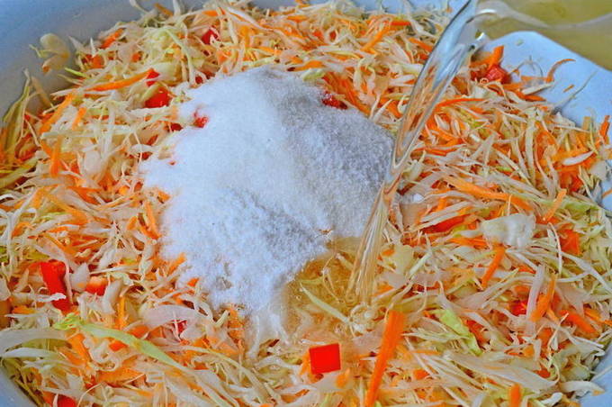 Салат из капусты, перца, моркови и лука на зиму