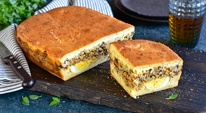 Пирог с рисом и сайрой