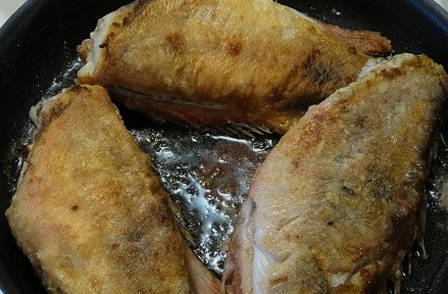 Красный морской окунь на сковороде Красный морской окунь на сковороде