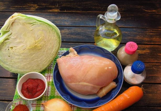 Тушеная капуста с курицей в кастрюле Тушеная капуста с курицей в кастрюле