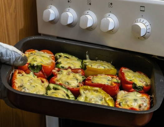 Фаршированный перец половинками с куриной грудкой и сыром в духовке Фаршированный перец половинками с куриной грудкой и сыром в духовке