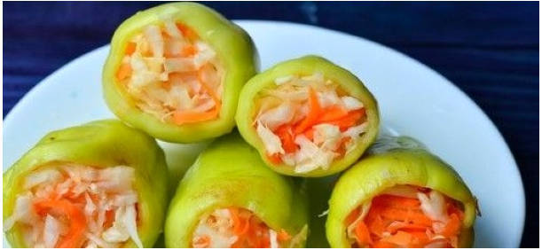 Перец, фаршированный капустой и морковью в маринаде без стерилизации на зиму Перец, фаршированный капустой и морковью в маринаде без стерилизации на зиму