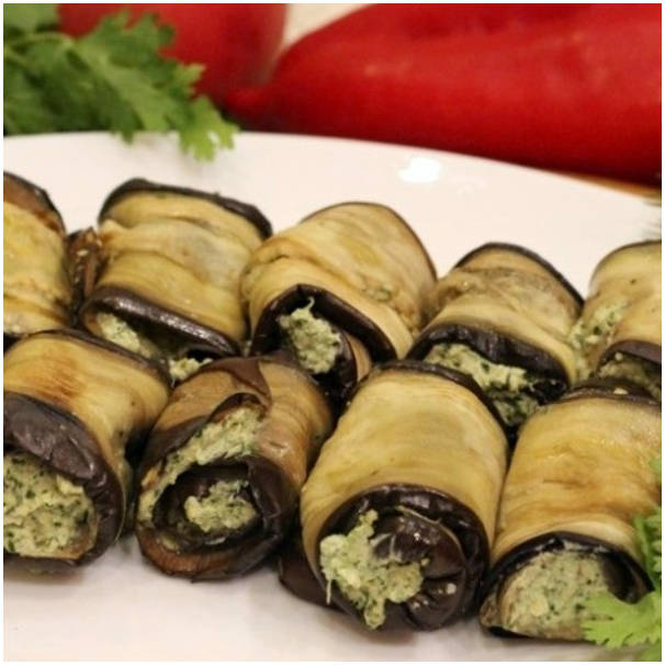 Рулеты из баклажанов с творожным сыром и грецкими орехами