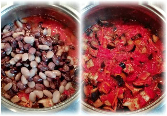 Баклажаны с фасолью, помидорами и чесноком без стерилизации на зиму