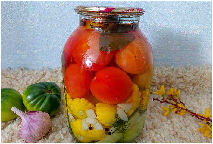Маринованные патиссоны с помидорами на зиму