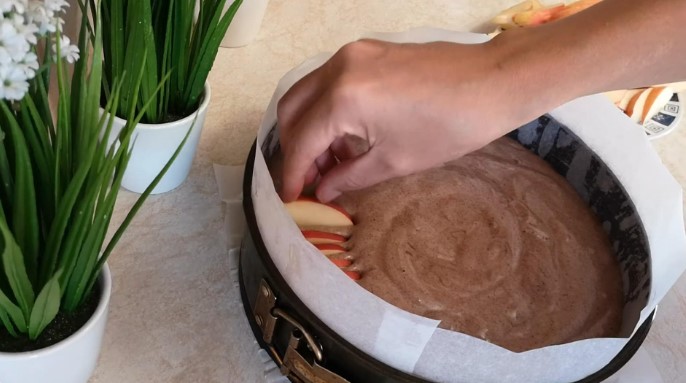 Шарлотка с какао и яблоками