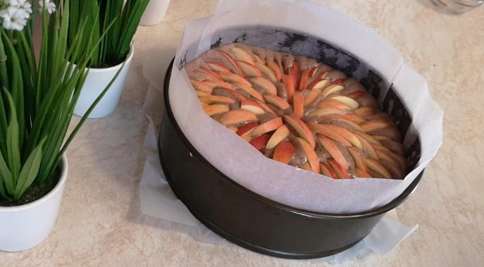 Шарлотка с какао и яблоками