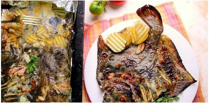 Камбала с картошкой в духовке