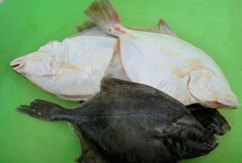 Камбала с луком и морковью на сковороде