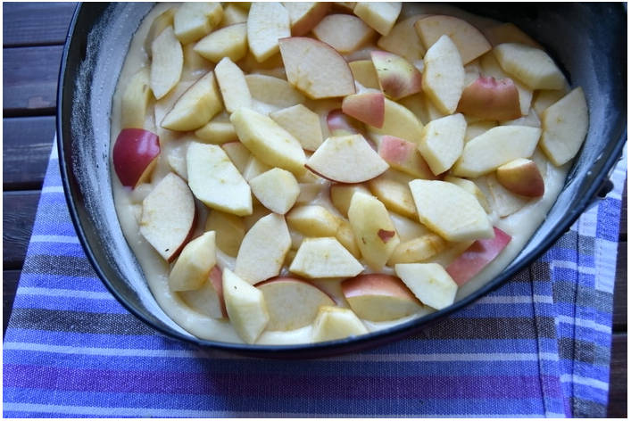 Пышная шарлотка с яблоками и клюквой в духовке