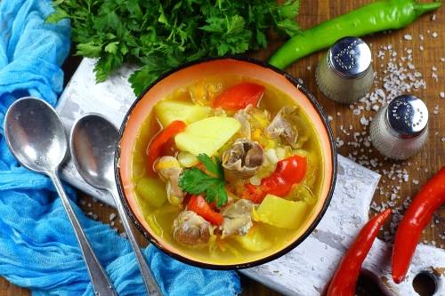 Тушеные куриные желудки с картошкой