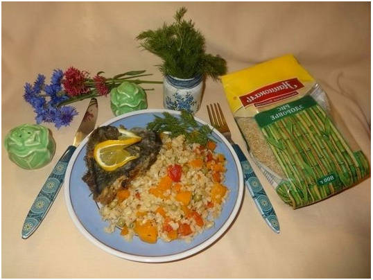 Камбала с рисом в духовке