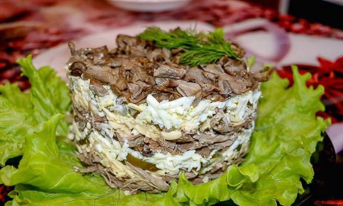 Мясной салат с грибами