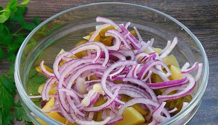Немецкий картофельный салат с солеными огурцами