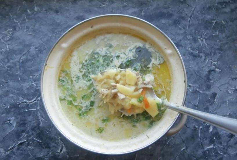 Куриный суп с плавленым сыром и вермишелью