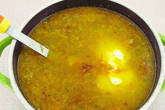 Суп с копченостями и плавленым сыром