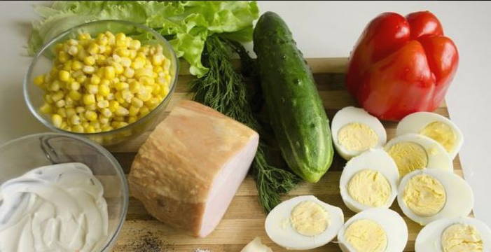 ПП диетический салат с ветчиной