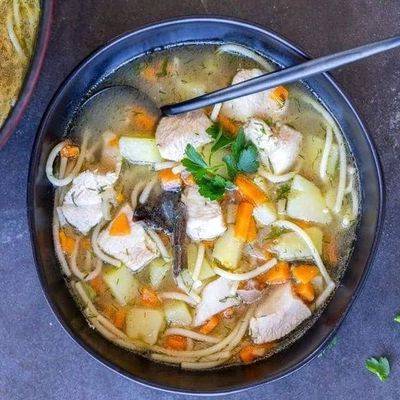 Грибной суп с курицей и картошкой
