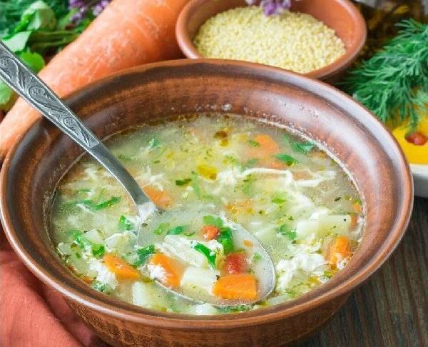 Пшенный суп с курицей и картошкой