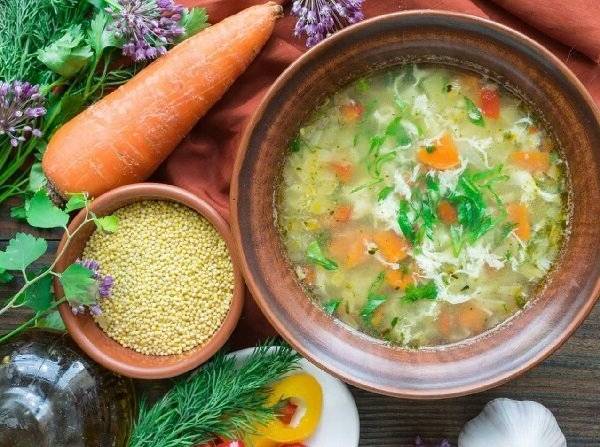 Пшенный суп с курицей и картошкой