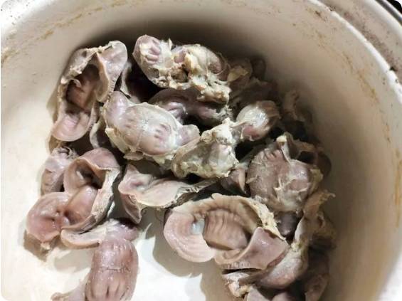 Жареные куриные желудки с луком на сковороде