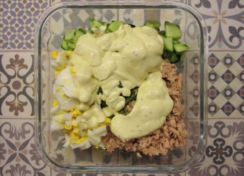 ПП салат с тунцом, яйцом и огурцом