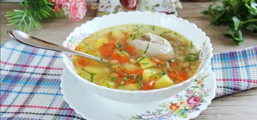 Суп с фасолью, курицей и картошкой