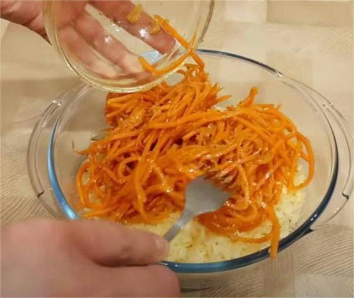 Салат «Богатырь» с курицей и корейской морковью